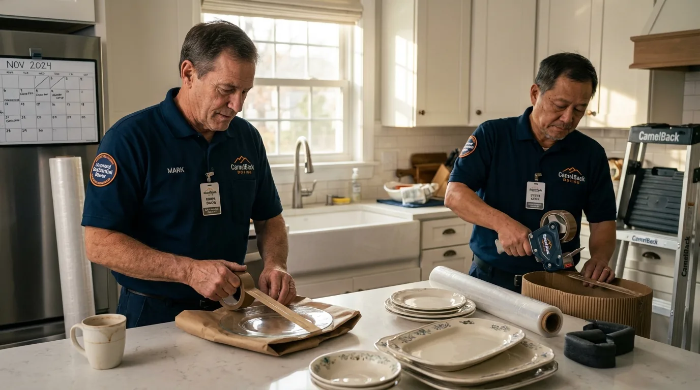 Professional crew packing kitchen dishware in Schwenksville, PA
